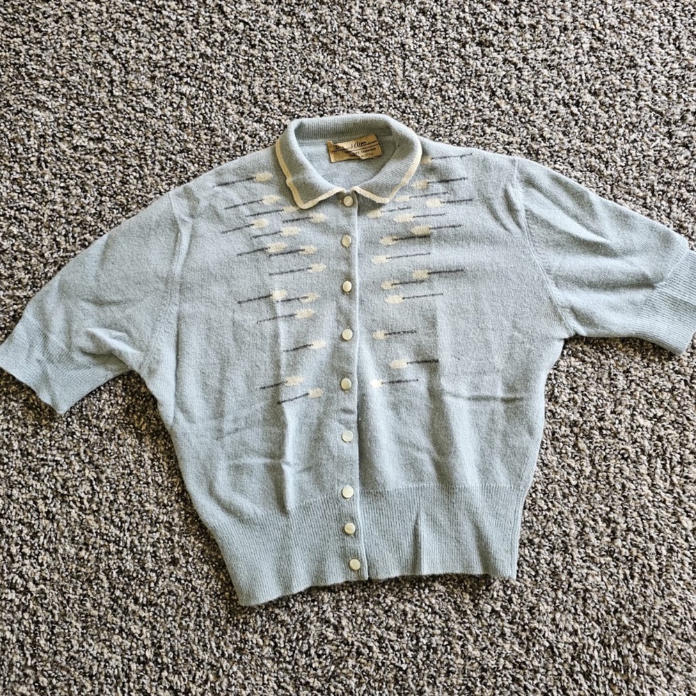 Vintage Bernard Altman Light Blue Short Sleeve Button cashmere Cardigan S